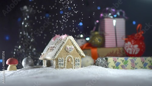 Wallpaper Mural Christmas installation, Gingerbread house, Christmas decorations, Falling snow Torontodigital.ca