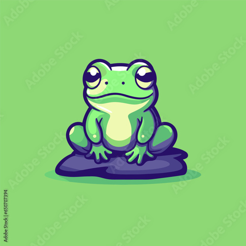 Frog vector logo design template. Cute cartoon frog icon illustration