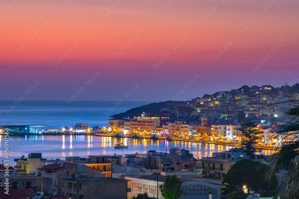 View of Vathi the capital of Samos island, Greece.
