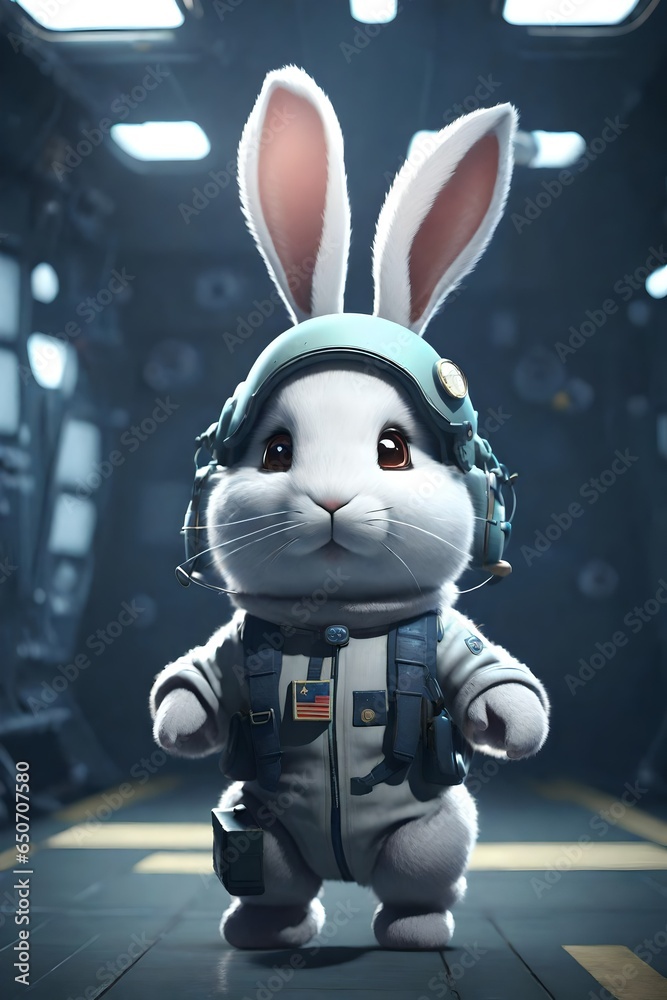 A cute fluffy rabbit pilot walking on a military aircraft carrier / Ai Generated wallpaper/background A cute fluffy rabbit pilot walking on a military aircraft carrier / Ai Generated wallpaper/background