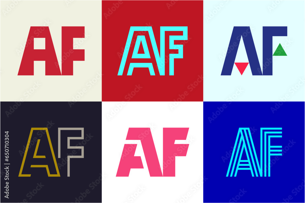 Set of letter AF logos. Abstract logos collection with letters. Geometrical abstract logos Set of letter AF logos. Abstract logos collection with letters. Geometrical abstract logos