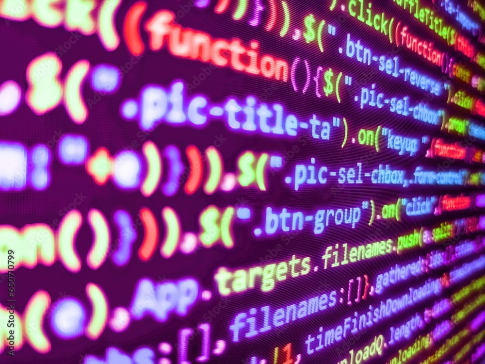 Computer code on laptop (web developing). Cyber space concept. Web ...