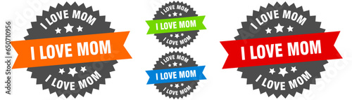 i love mom sign. round ribbon label set. Seal