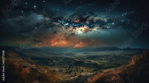 Digitally generated Milky Way illuminating the night sky over a stunning landscape. © STOCK-AI