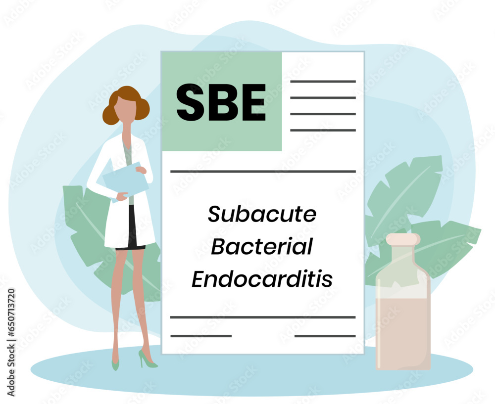 SBE - Subacute Bacterial Endocarditis acronym. medical concept background. vector illustration concept with keywords. lettering illustration with icons for web banner, flyer SBE - Subacute Bacterial Endocarditis acronym. medical concept background. vector illustration concept with keywords. lettering illustration with icons for web banner, flyer