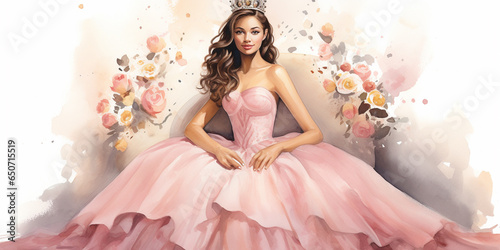 Pretty girl posing on her fifteenth birthday. Quinceañera (Quinceanera) celebration.
