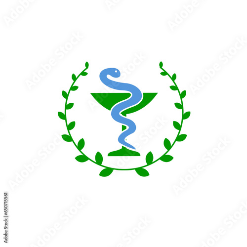 Snake and bowl medical icon with circle leaves vector illustration 