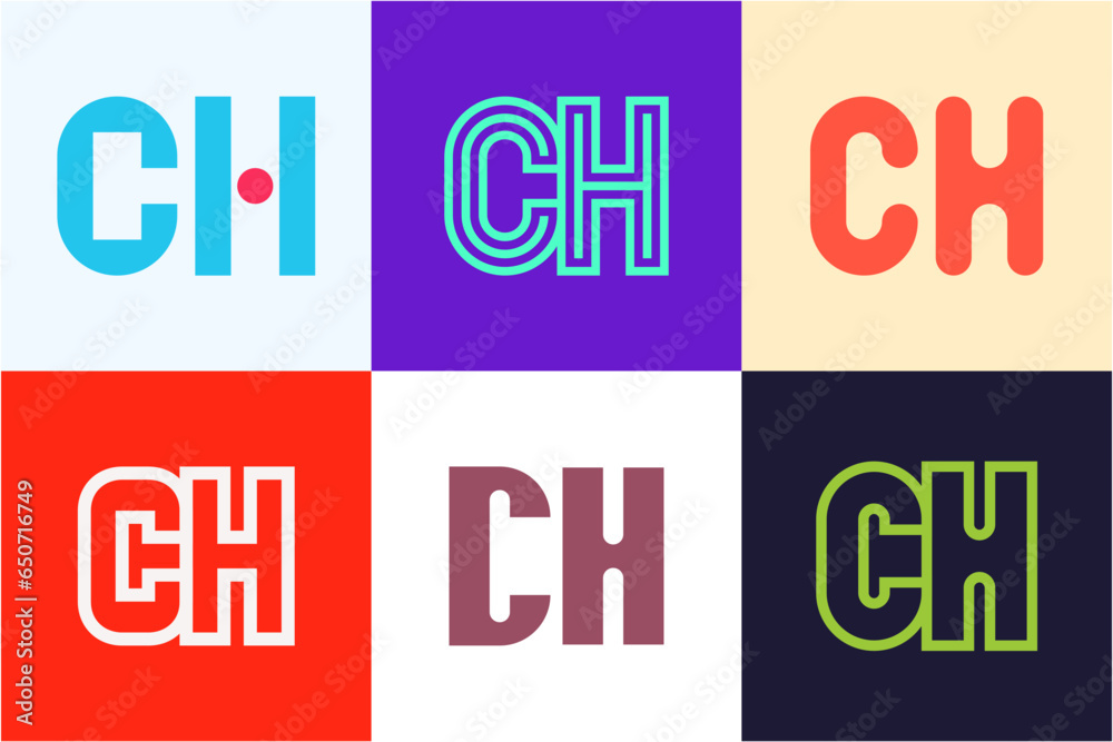 Set of letter CH logos. Abstract logos collection with letters. Geometrical abstract logos