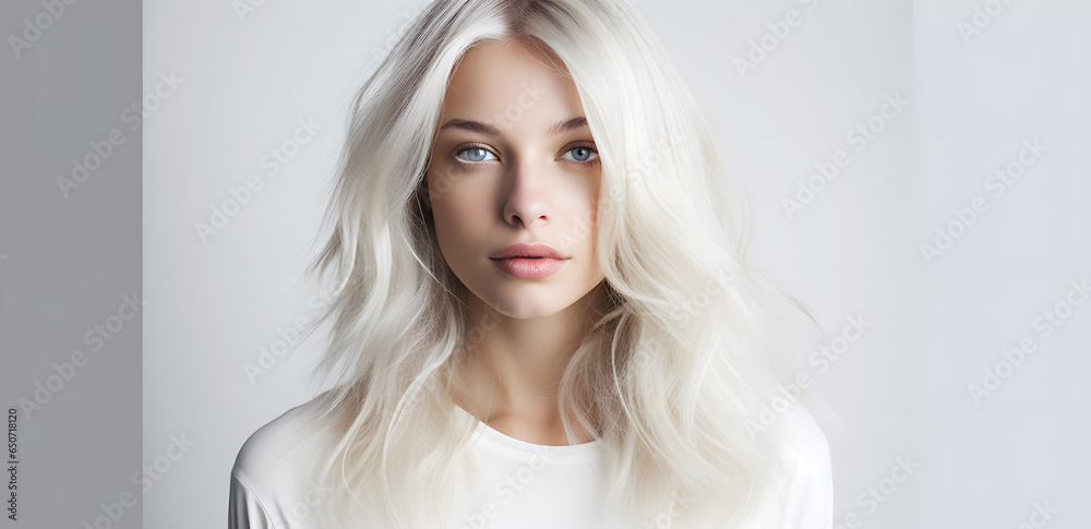 Beautiful young blond woman with long hair portrait