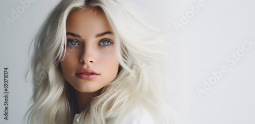 Beautiful young blond woman with long hair portrait