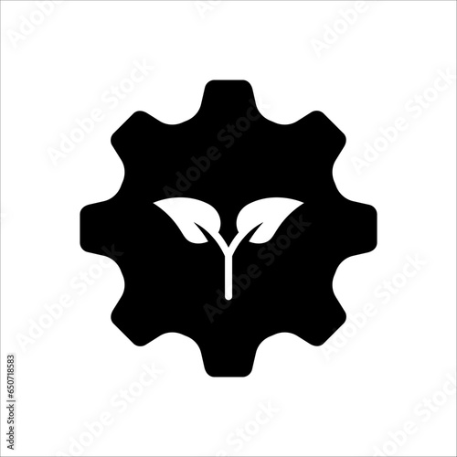 Leaf and gear. Eco industry icon concept isolated on white background.