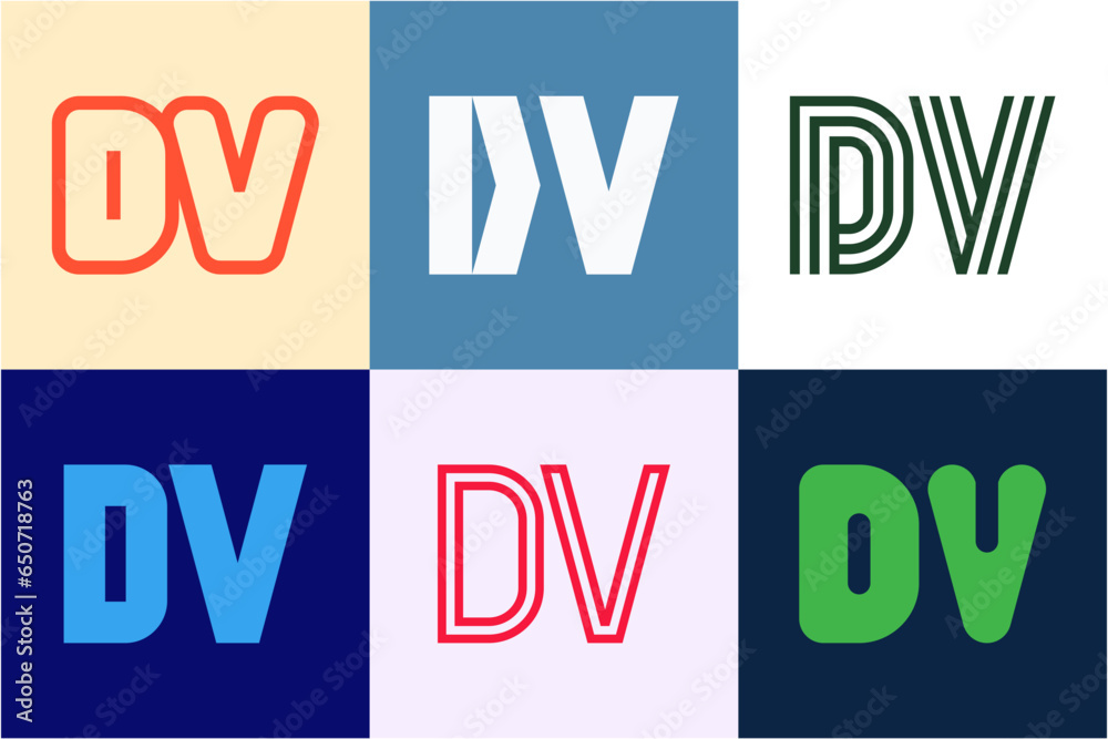 Set of letter DV logos. Abstract logos collection with letters. Geometrical abstract logos Set of letter DV logos. Abstract logos collection with letters. Geometrical abstract logos