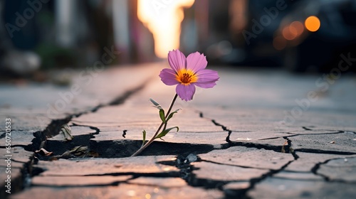 A resilient flower breaking through the concrete