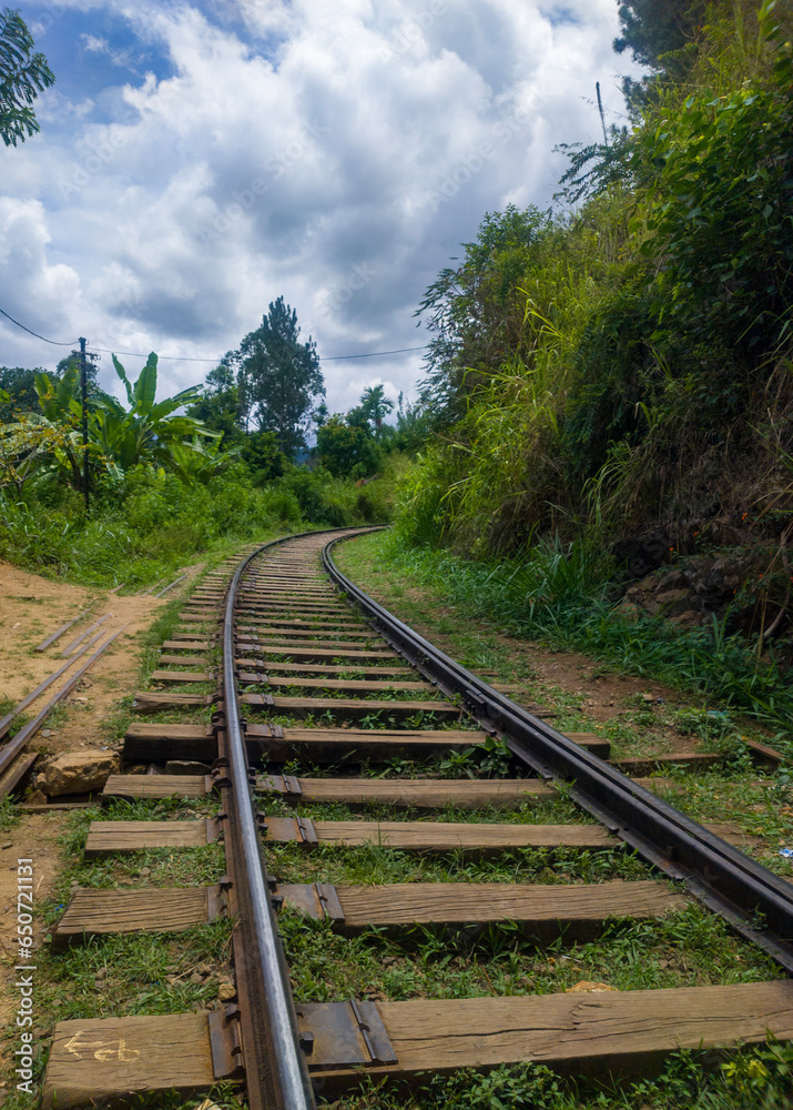 Old colonial rails in a tropical Asian forest