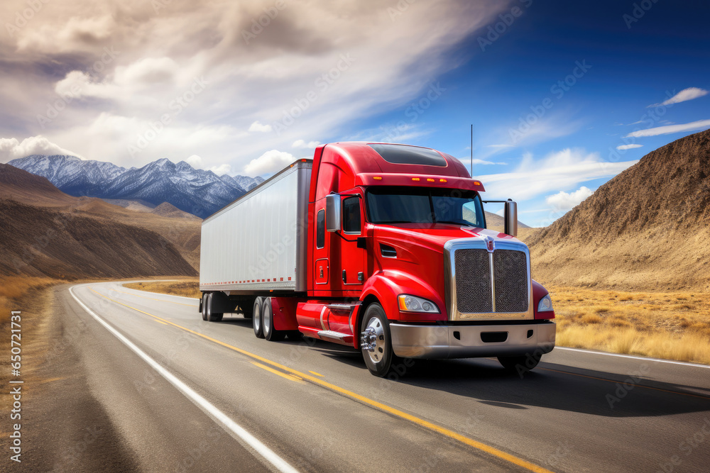 Truck in Motion: USA Highway Scene Truck in Motion: USA Highway Scene