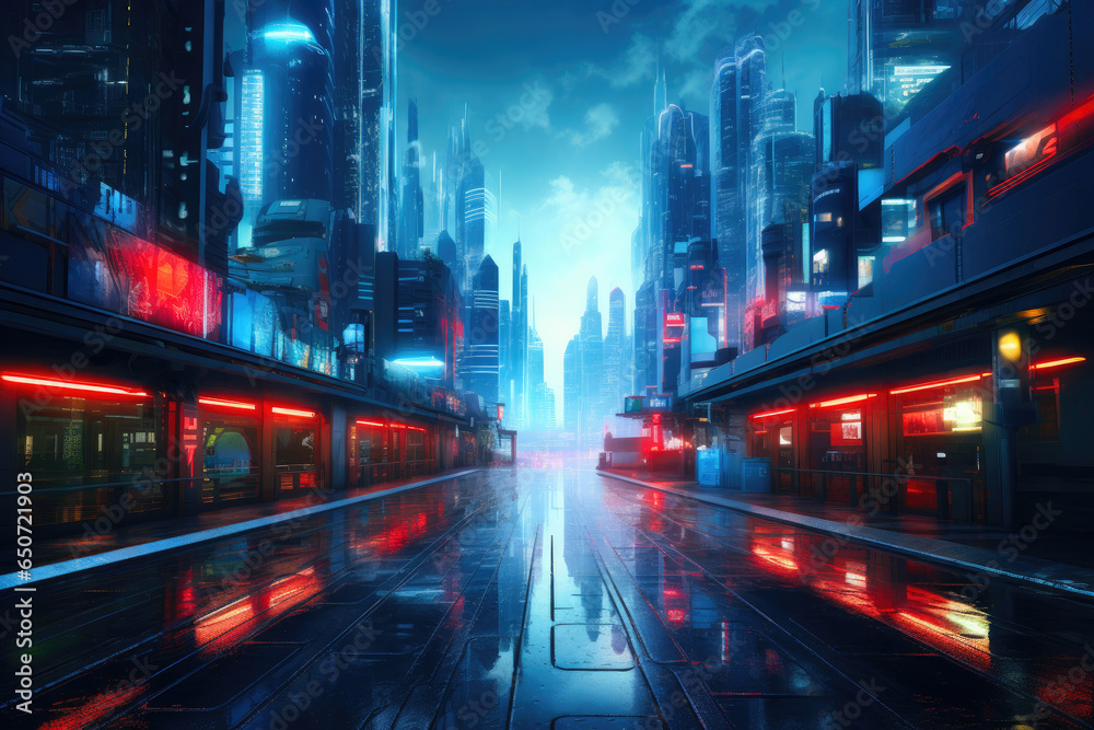 Otherworldly Rainy City in Celestial Tones