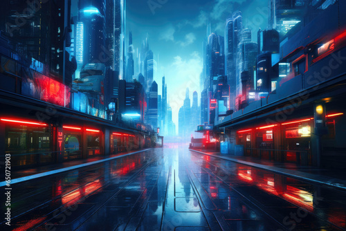 Otherworldly Rainy City in Celestial Tones © Andrii 