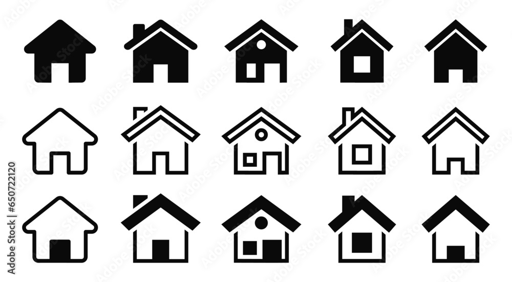 Home icon set.House icon collection.Addess icon. Home symbol set.