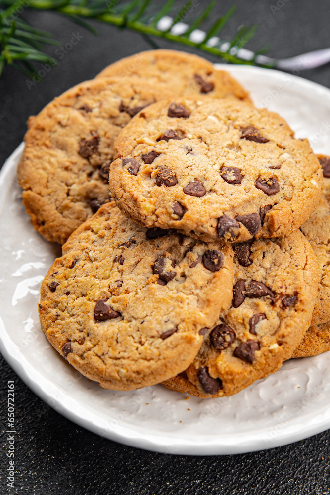 cinnamon cookie chocolate drops christmas sweet dessert holiday treat new year and christmas meal food snack on the table copy space food background rustic top view