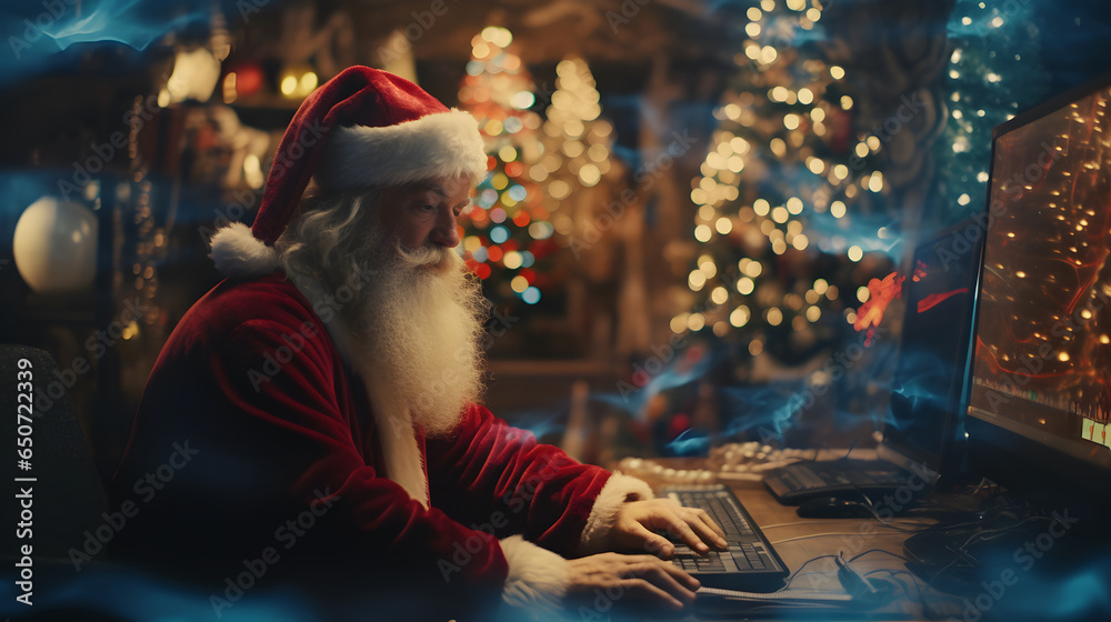 santa claus working on laptop