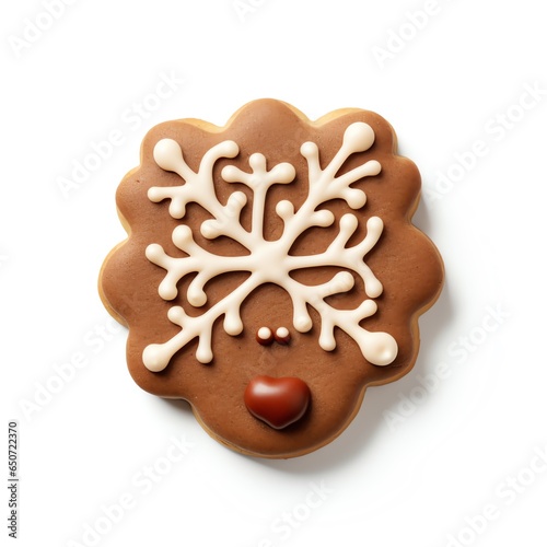 Christmas cookies in the shape of Reindeer on isolated white background. Generative AI