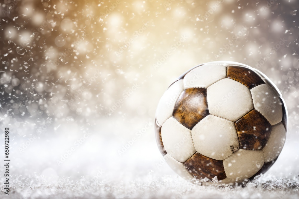 A soccer ball on a snowy field