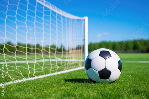A soccer ball on a vibrant green field © Virginie Verglas