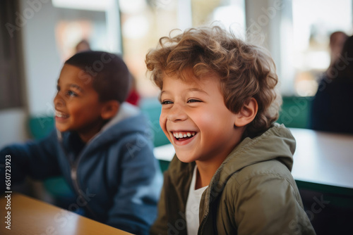 Close-Up of Two Boys Sharing Laughs © AIproduction