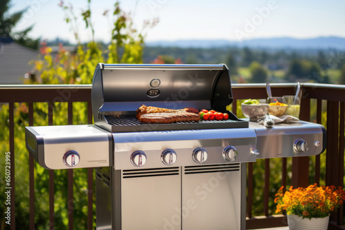 Summer Cookout Vibes: Gas Grill on Backyard Deck