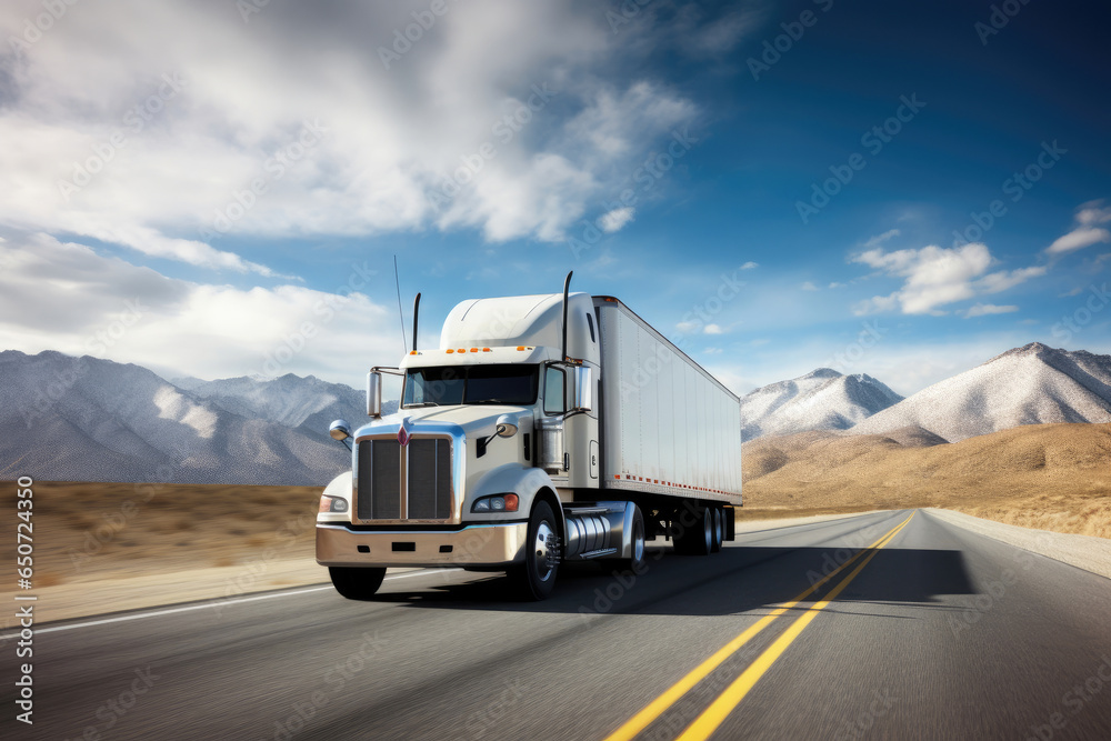 Truckin' on an American Roadway - obrazy, fototapety, plakaty 