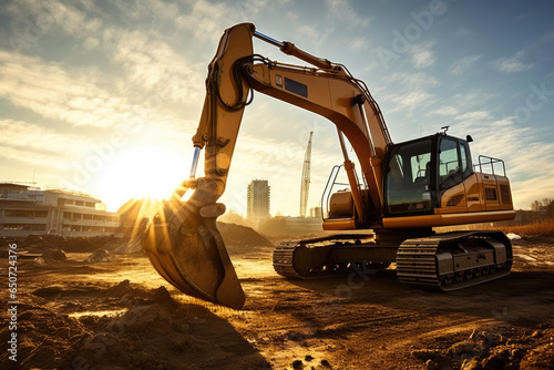 Excavation Excellence: Backlit Crawler Excavator at Work