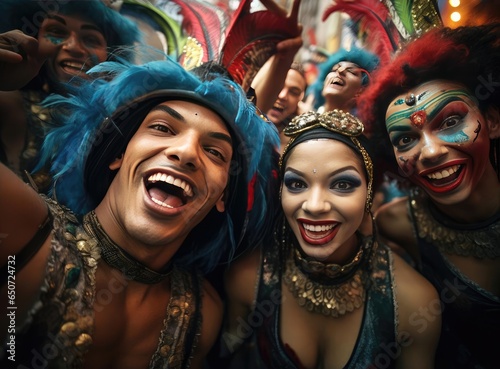 People in costumes at the carnival in Rio de Janeiro