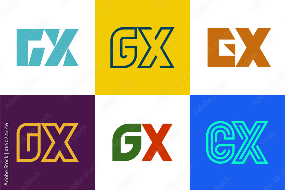 Set of letter GX logos. Abstract logos collection with letters. Geometrical abstract logos Set of letter GX logos. Abstract logos collection with letters. Geometrical abstract logos