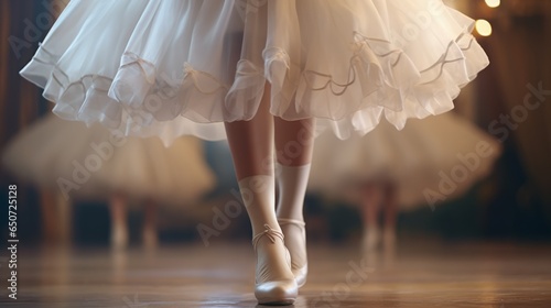 Leinwand Poster A graceful ballerina in a classic white tutu and ballet shoes