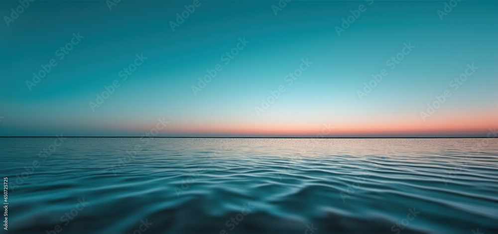 Obraz premium Pale Aqua Sunset Reflection in Minimalist Nature Landscape, Great for Presentation Background..