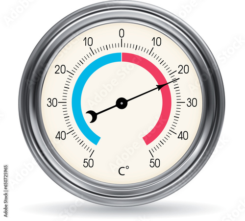 Vector round dial thermometer in degrees Celsius..Vector EPS-10