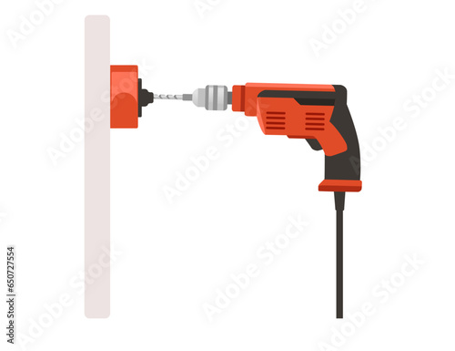 Professional home drilling a concrete wall vector illustration on white background