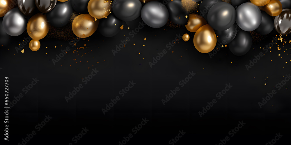 Gold and black balloons on black background Gold and black balloons on black background