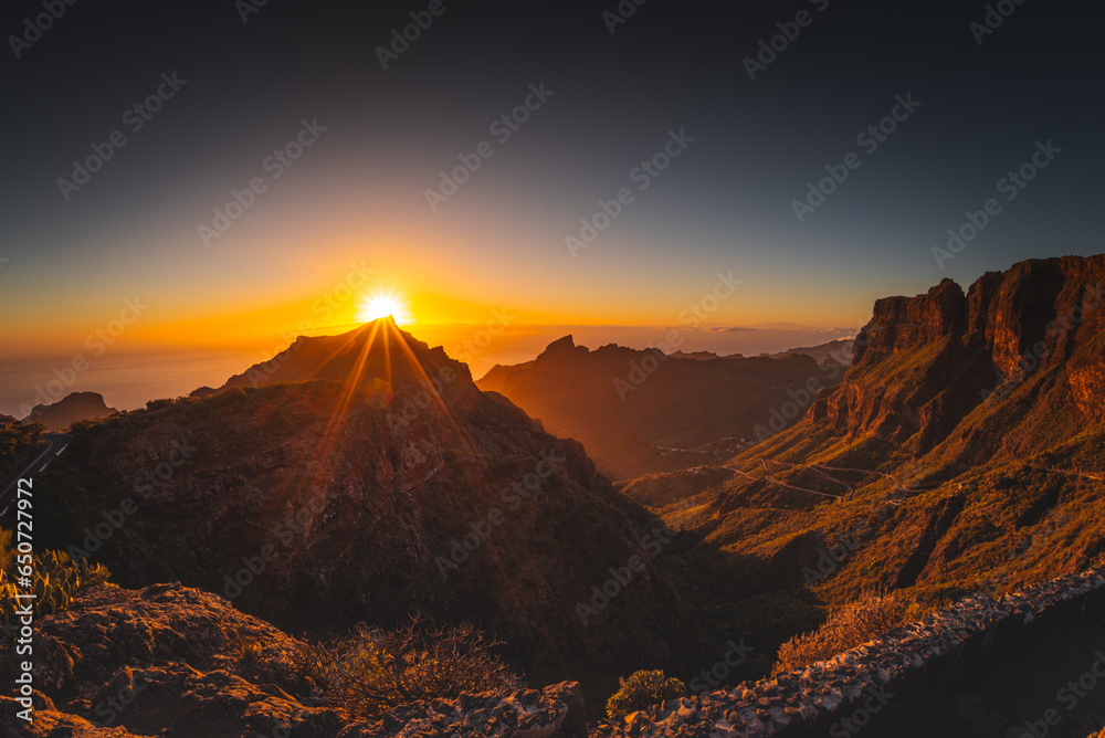 Sunset over the Masca canyon in Tenerife