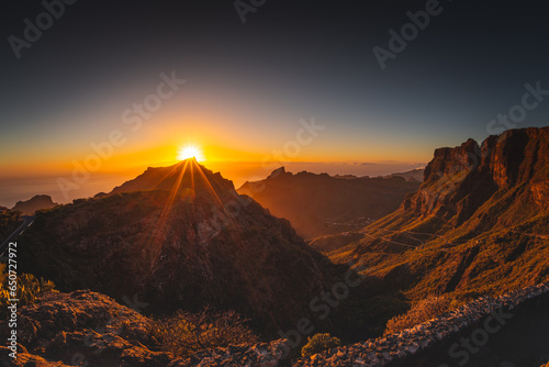 Sunset over the Masca canyon in Tenerife