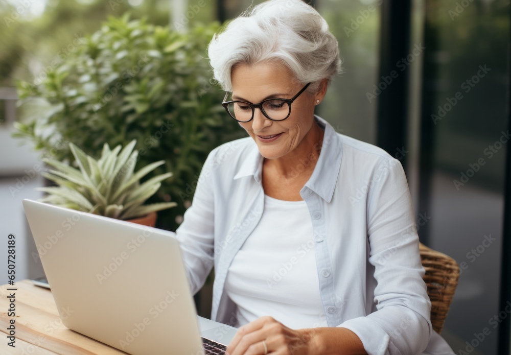 elderly woman with glasses at her laptop elderly woman with glasses at her laptop