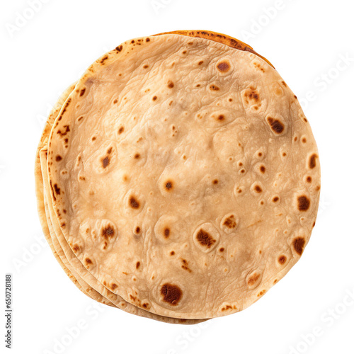 top view of indian food chapati isolated on a transparent white background  photo