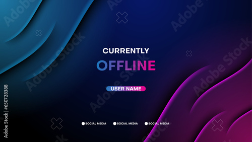 currently offline streaming banner background with neon light. vector illustration