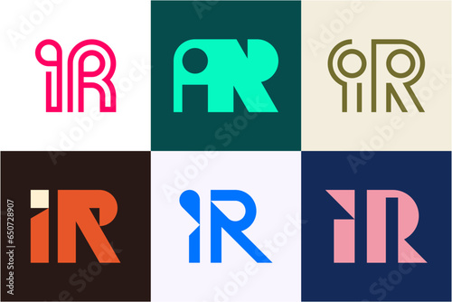 Set of letter IR logos. Abstract logos collection with letters. Geometrical abstract logos