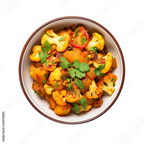 top view of indian food Aloo Gobi  isolated on a transparent white background  photo