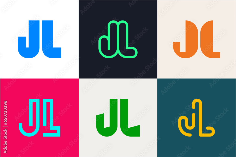 Set of letter JL logos. Abstract logos collection with letters. Geometrical abstract logos Set of letter JL logos. Abstract logos collection with letters. Geometrical abstract logos
