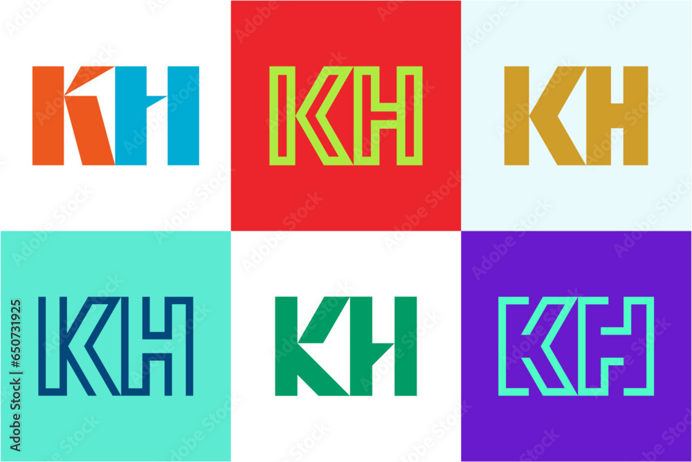 Obraz premium Set of letter KH logos. Abstract logos collection with letters. Geometrical abstract logos