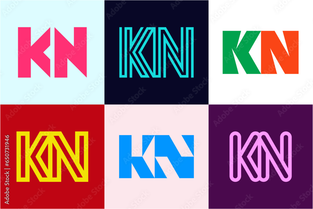 Set of letter KN logos. Abstract logos collection with letters ...