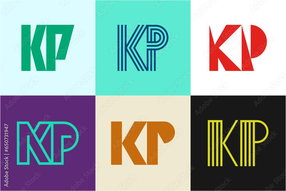 Set of letter KP logos. Abstract logos collection with letters. Geometrical abstract logos Set of letter KP logos. Abstract logos collection with letters. Geometrical abstract logos