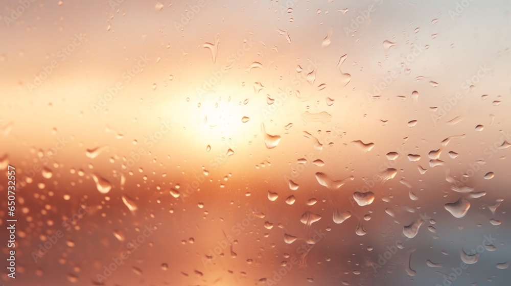 Sunlight shining through raindrops on a window
